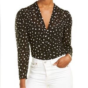 Rebecca Taylor Dotted V-Neck Silk Top